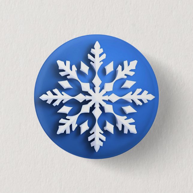 Detailliertes weißes Schneeflockendesign Button (Vorderseite)