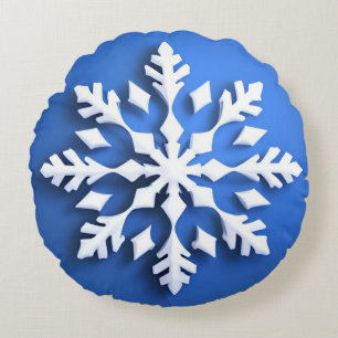 Detailliertes weißes Schneeflockendesign Rundes Kissen
