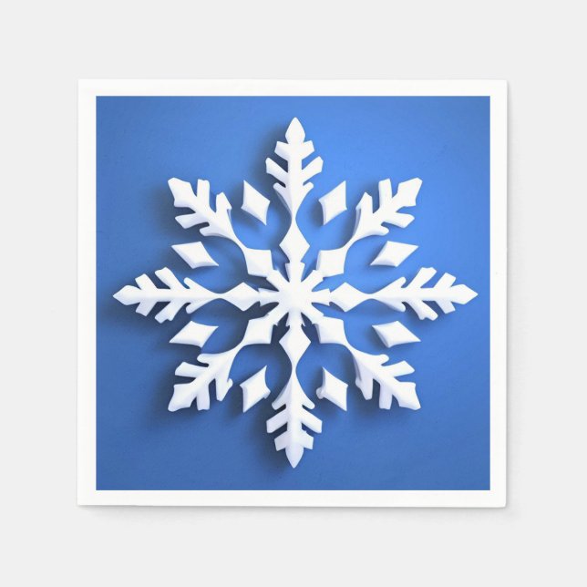 Detailliertes weißes Schneeflockendesign Serviette (Vorderseite)