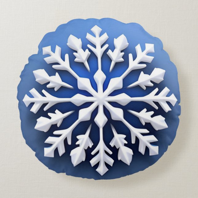 Detailliertes White Snowflake Design Rundes Kissen (Vorderseite)