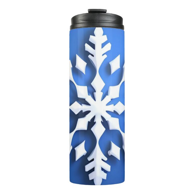 Detailliertes White Snowflake Design Thermosbecher (Vorderseite)