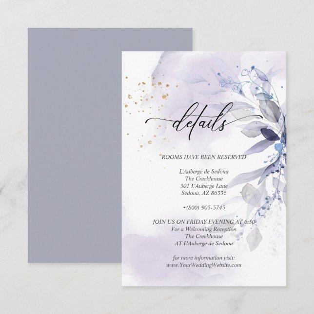 Details 2 Elegantes violettes Wasser Foliage Einladung (Vorne/Hinten)