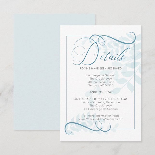 DETAILS | Aquamarin Blue Accents Pale Blue Blätter Einladung (Vorne/Hinten)