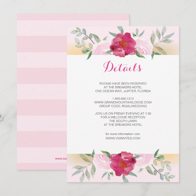 Details Card Rosa Blumenzwiebelhochzeit Einladende Einladung (Vorne/Hinten)