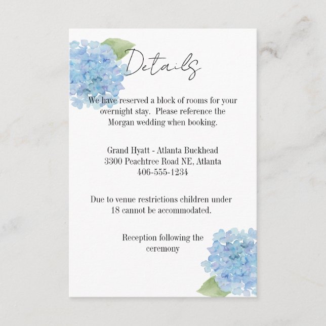 Details Card Wedding Hydrangea RSVP Karte (Vorderseite)