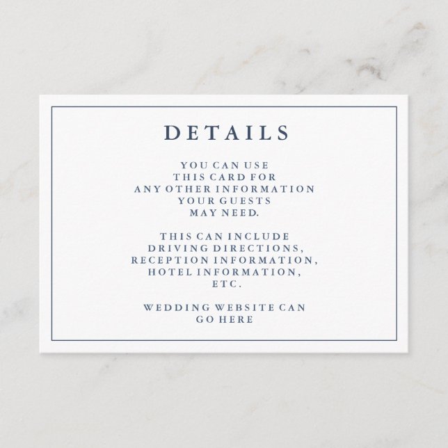 Détails | Carte de détails du Mariage bleu Dusty N (Devant)