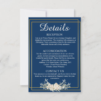 Détails du Mariage bleu et or de la marine Carte d