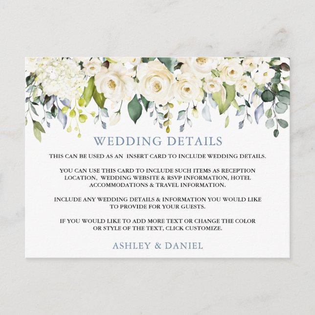 Détails du mariage Carte Bleu Dusty Floral Blanc (Devant)