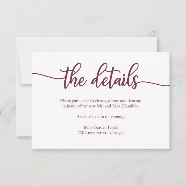 Détails du mariage Carte RSVP Calligraphie Bourgog (Devant)
