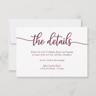 Détails du mariage Carte RSVP Calligraphie Bourgog