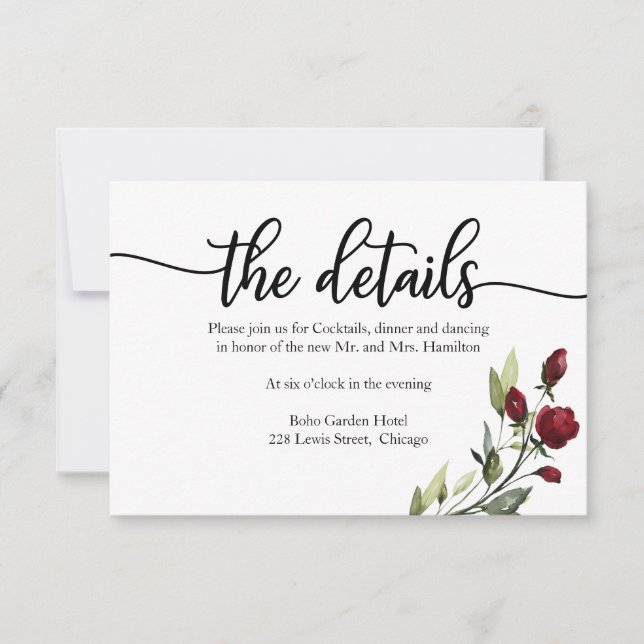 Détails du mariage Carte RSVP Floral Bourgogne (Devant)