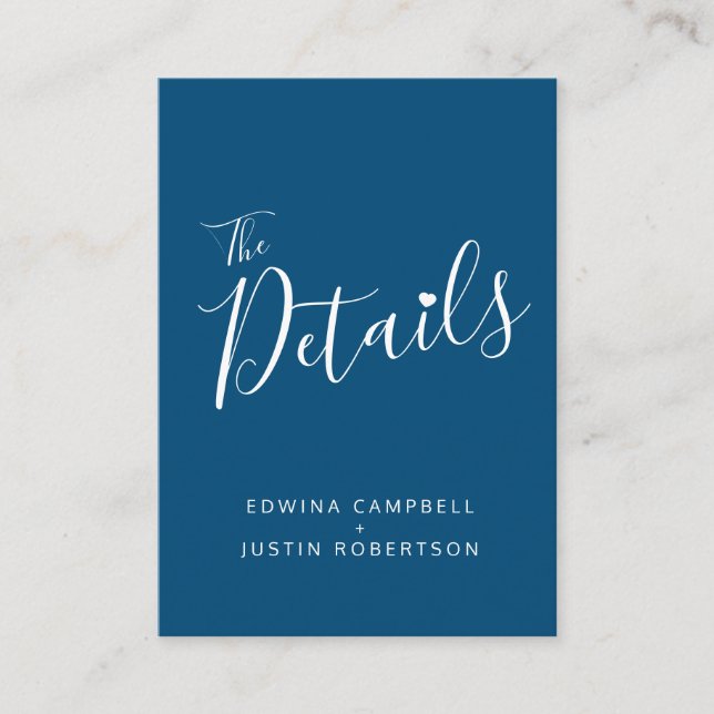 Détails du mariage carte simple bleu blanc (Devant)