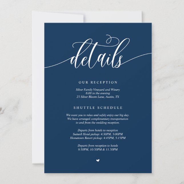Détails du Mariage moderne, carte bleue marine fer (Devant)
