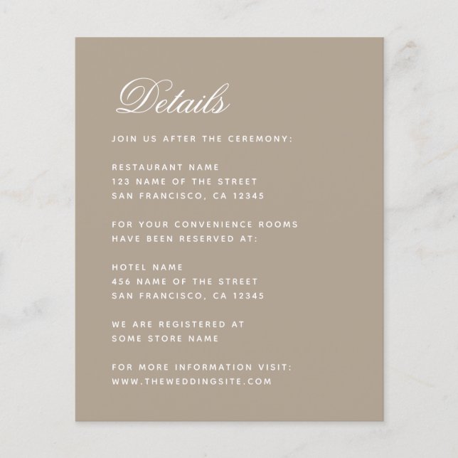 Détails du mariage Taupe Carte de boîtier budget s (Devant)
