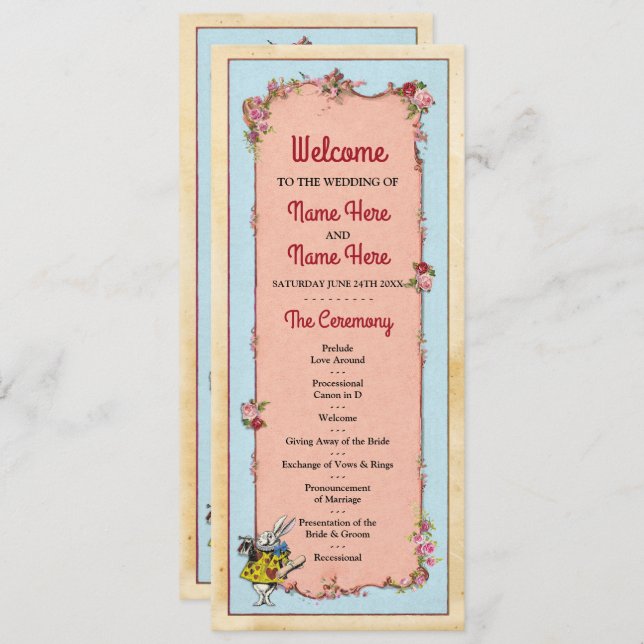 Détails du programme de mariage floral de Lapin au (Devant / Derrière)