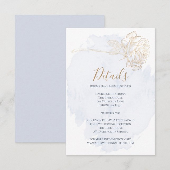 DETAILS | Dusty Blue Watercolor Gold Rose Einladung (Vorne/Hinten)