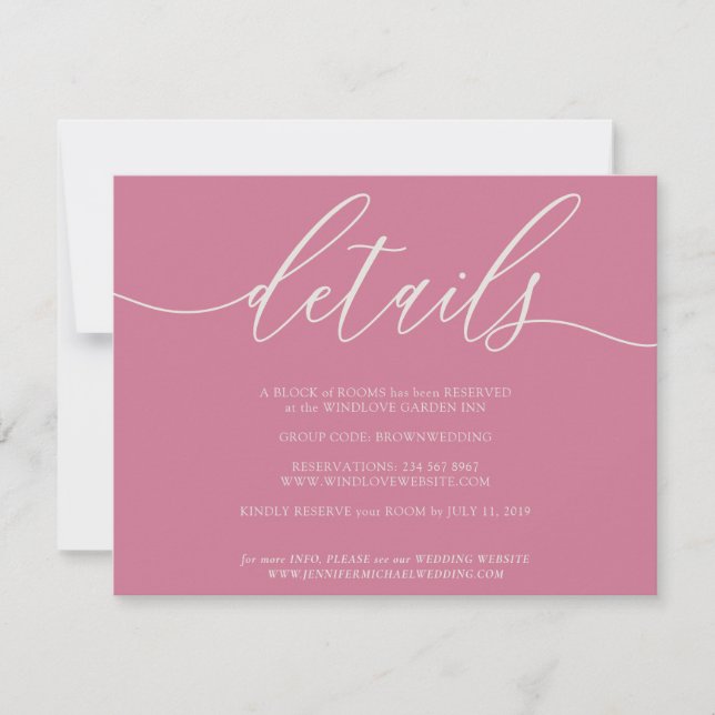 Details Einfache Signatur Rosa RSVP Karte (Vorderseite)