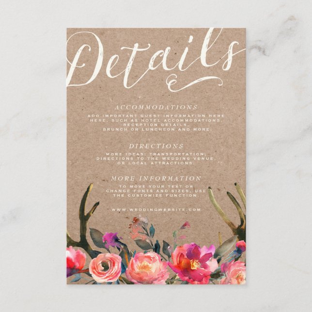DETAILS | Eleganter floraler Rustikaler Frühlingsz Begleitkarte (Vorderseite)