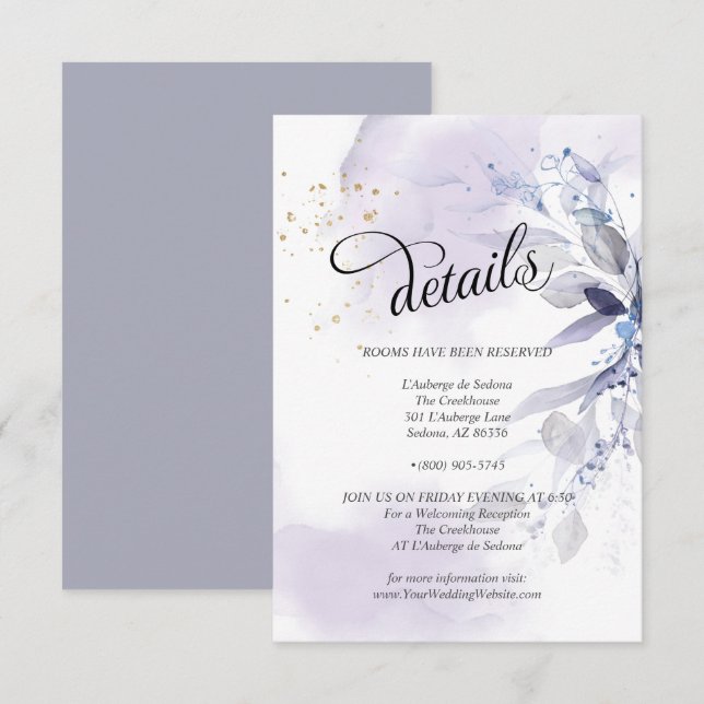 Details Elegantes violettes Wasser Foliage Einladung (Vorne/Hinten)