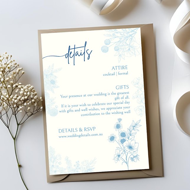 Détails Floral bleu et blanc Mariage et RSVP (Créateur téléchargé)