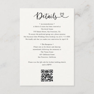 Details Heart QR Code RSVP Wedding Enclosure Card Begleitkarte