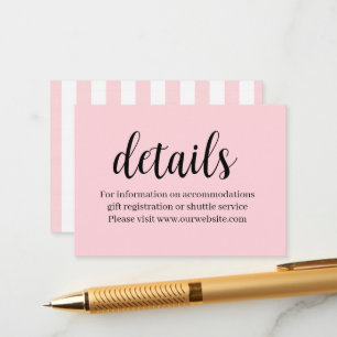 Details Hochzeitsinformationen Pink & White Stripe Begleitkarte