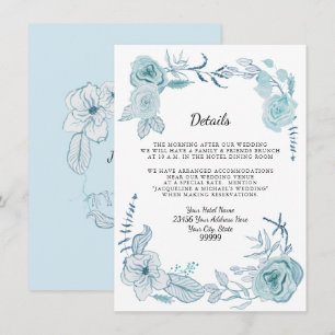 Details Hotel Blue White Boho Wasserfarbe Floral Einladung