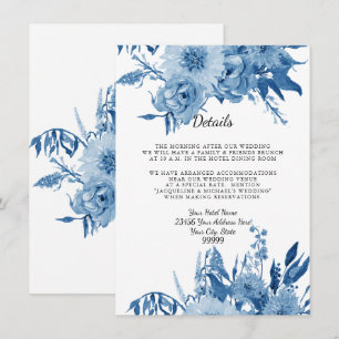 Details Hotelunterkünfte Blau und Weiß Floral Einladung