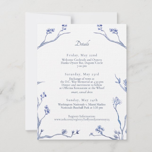Details Karte für die Hochzeit von Holly und James (Vorderseite)
