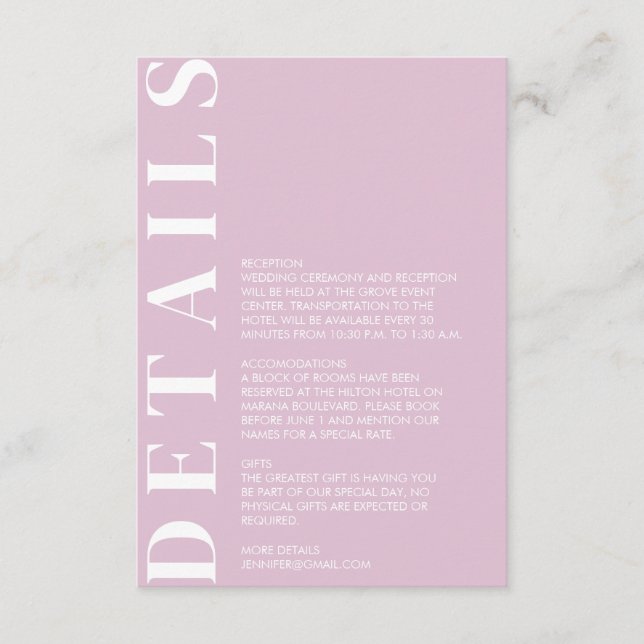 Détails minimaux du Mariage Invitation (Devant)