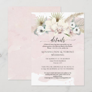 Details Moderne Einfache Rosa Weiße Blumige Hochze Einladung
