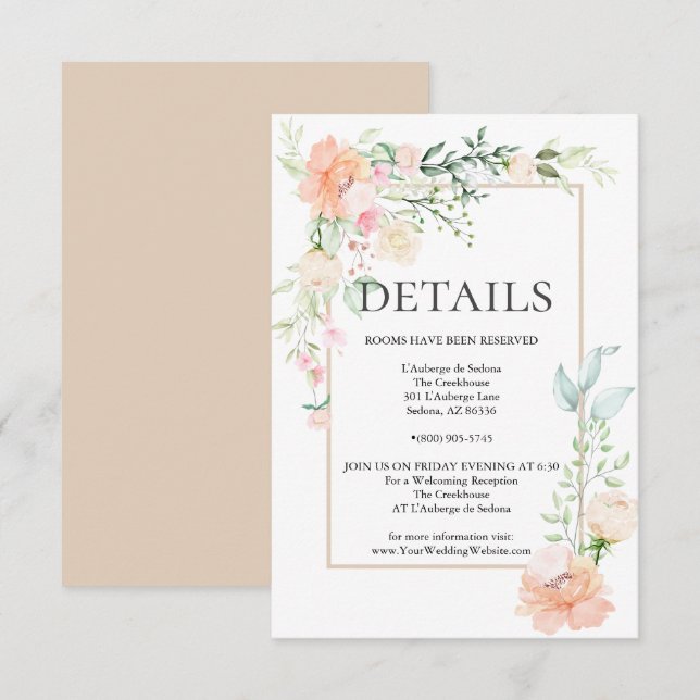 DETAILS | Pastel Coral Ivory Floral Spray Einladung (Vorne/Hinten)