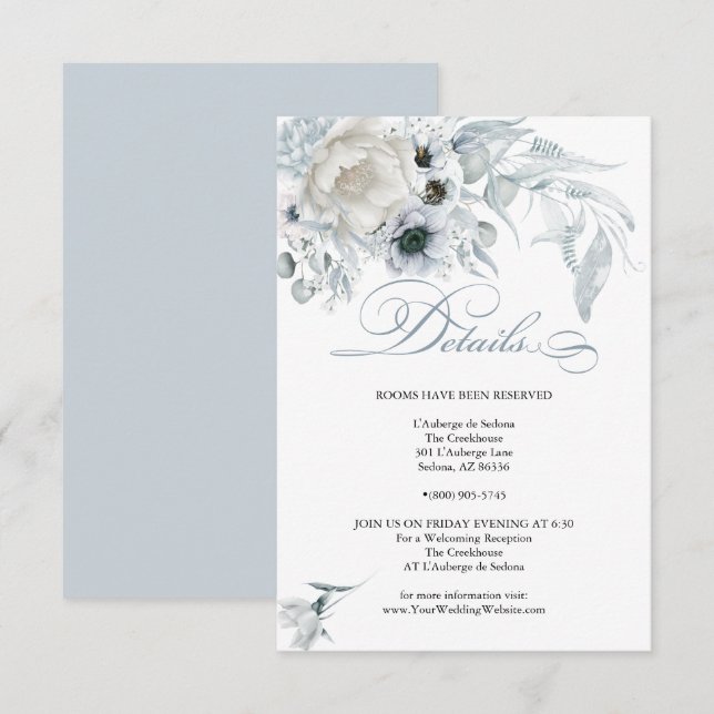DETAILS | Pastel Dusty Blue Flowers Einladung (Vorne/Hinten)