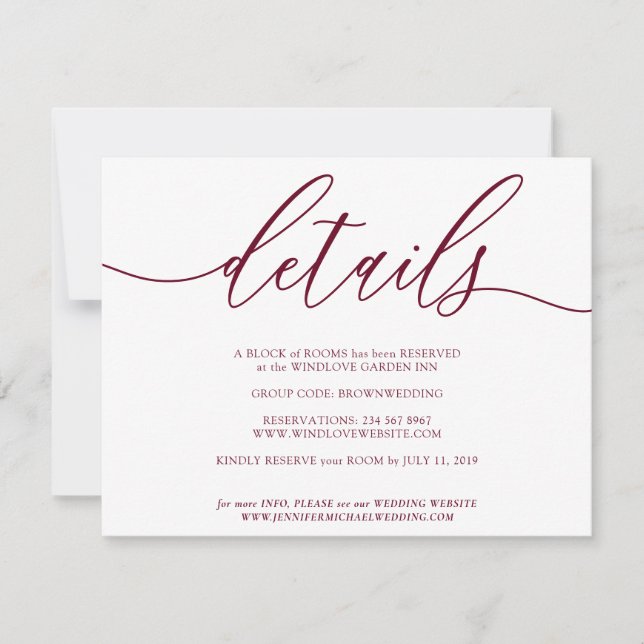 Details Signatur Einfaches Burgundy RSVP Karte (Vorderseite)