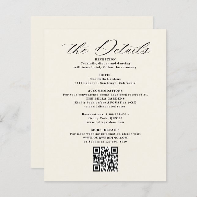 Details und QR-Code für Hochzeitskarten (Vorne/Hinten)