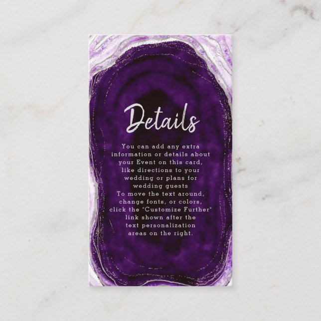Details zu Amethyst Lila & Silver Geode Hochzeiten Begleitkarte (Vorderseite)