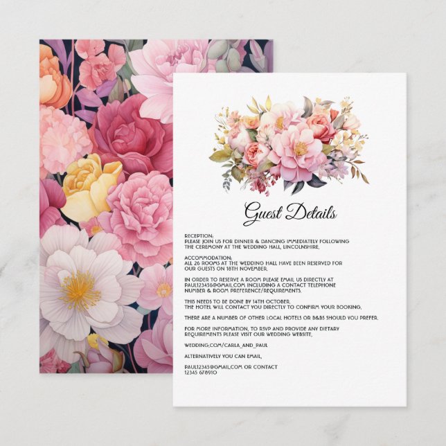 Details zu Blush und Gold Floral Wedding Begleitkarte (Vorne/Hinten)
