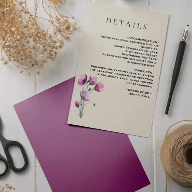Details zu Boho Floral Plum und Beige Hochzeiten Begleitkarte (Von Creator hochgeladen)