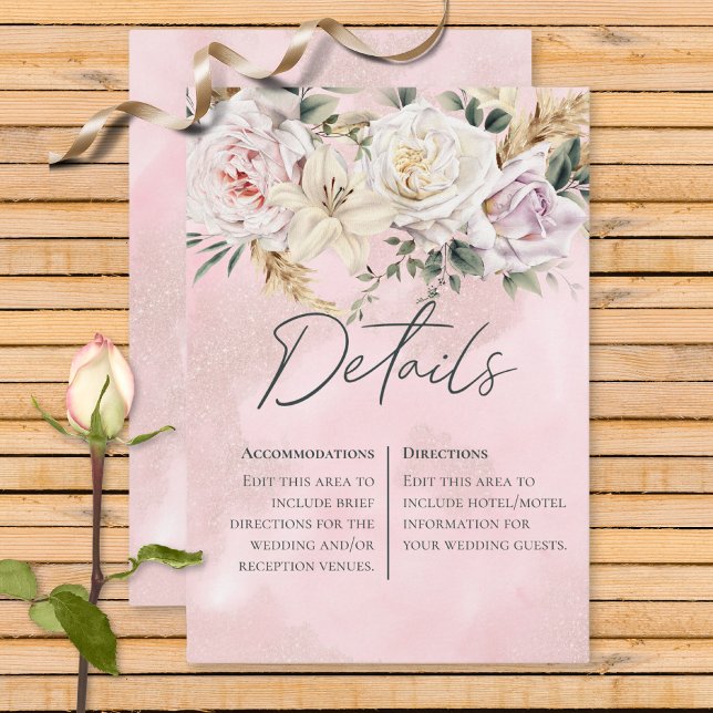 Details zu Boho Pampas & Pink Roses Hochzeiten Begleitkarte (Von Creator hochgeladen)