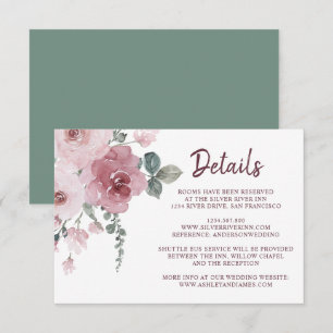 Details zu Burgundy Dusty Pink Floral Wedding Begleitkarte