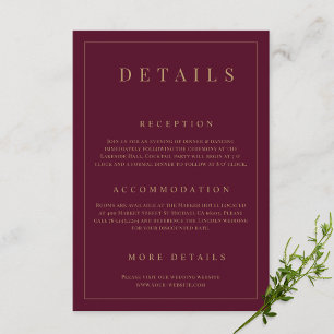 Details zu Burgundy & Gold-Hochzeiten Begleitkarte