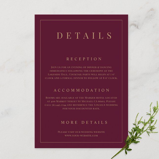 Details zu Burgundy & Gold-Hochzeiten Begleitkarte (Von Creator hochgeladen)