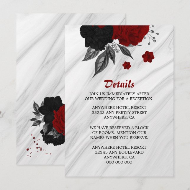 Details zu den eleganten schwarz-roten Blume Begleitkarte (Vorne/Hinten)