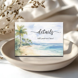 Details zu den Hochzeiten am Strand und Palmen Begleitkarte