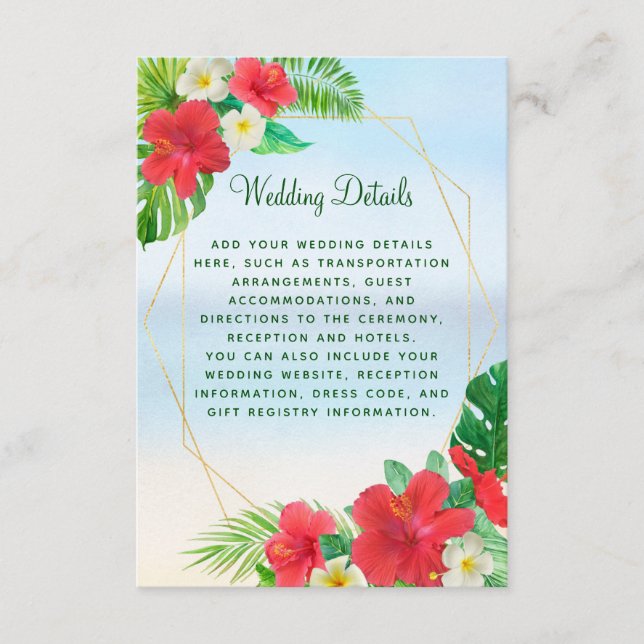 Details zu den Hochzeiten des tropischen Gold Beac Begleitkarte (Vorderseite)