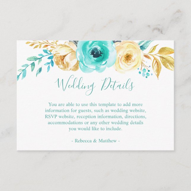 Details zu den Hochzeiten in Chic Turquoise Gold F Begleitkarte (Vorderseite)