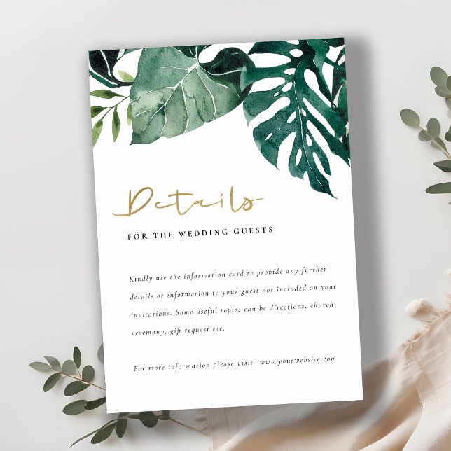 Details zu den Hochzeiten in tropischen Monstera-G Begleitkarte (Von Creator hochgeladen)