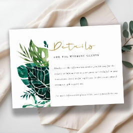 Details zu den Hochzeiten in tropischen Monstera-G Begleitkarte