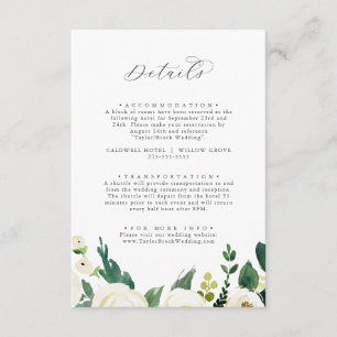 Details zu den Hochzeiten in weißer Blüte Begleitkarte