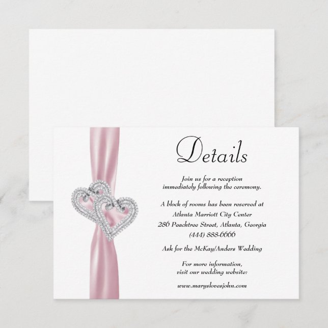 Details zu den Hochzeiten von Diamond Hearts Rosa  Begleitkarte (Vorne/Hinten)